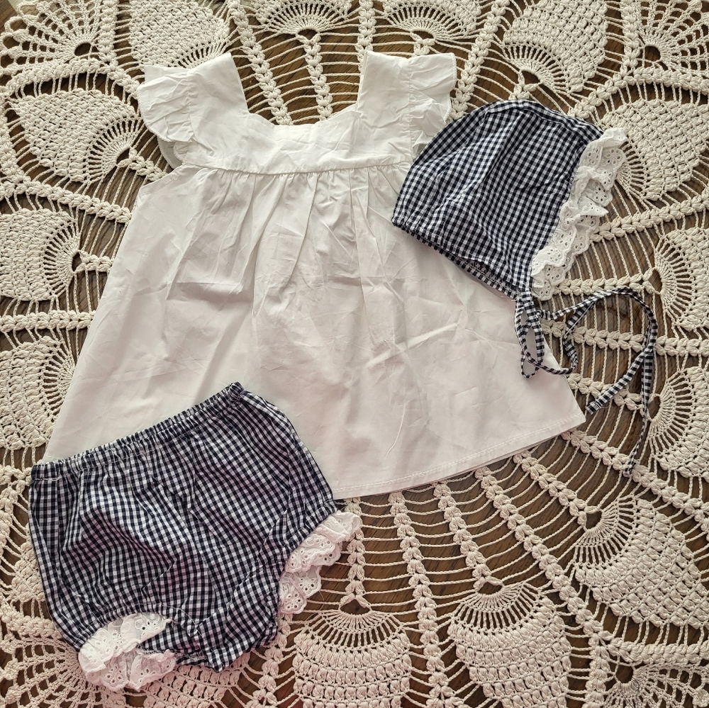 3 Piece Bloomer Set with Bonnet